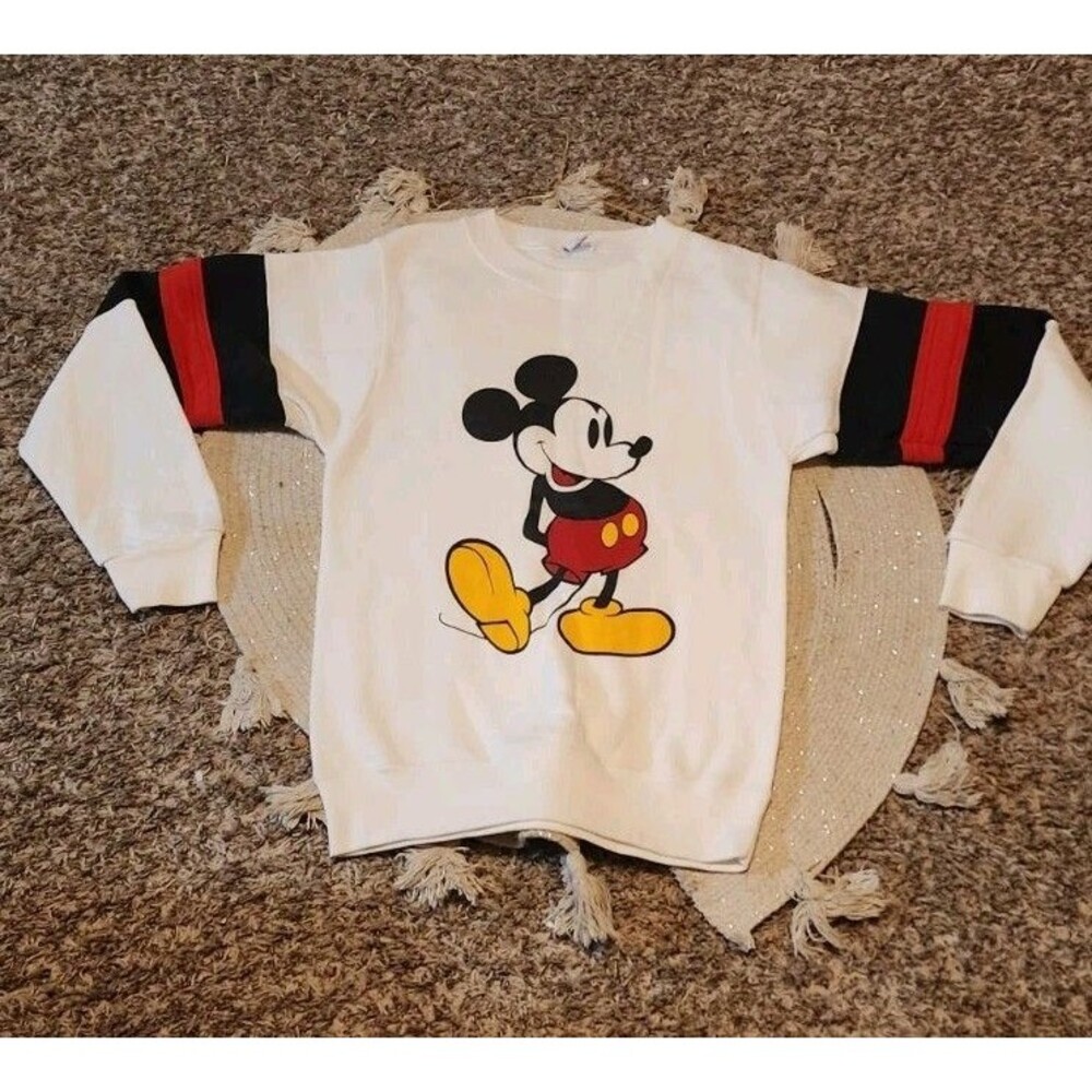 Disney White Mickey Mouse Sweater with Black and Red Accents